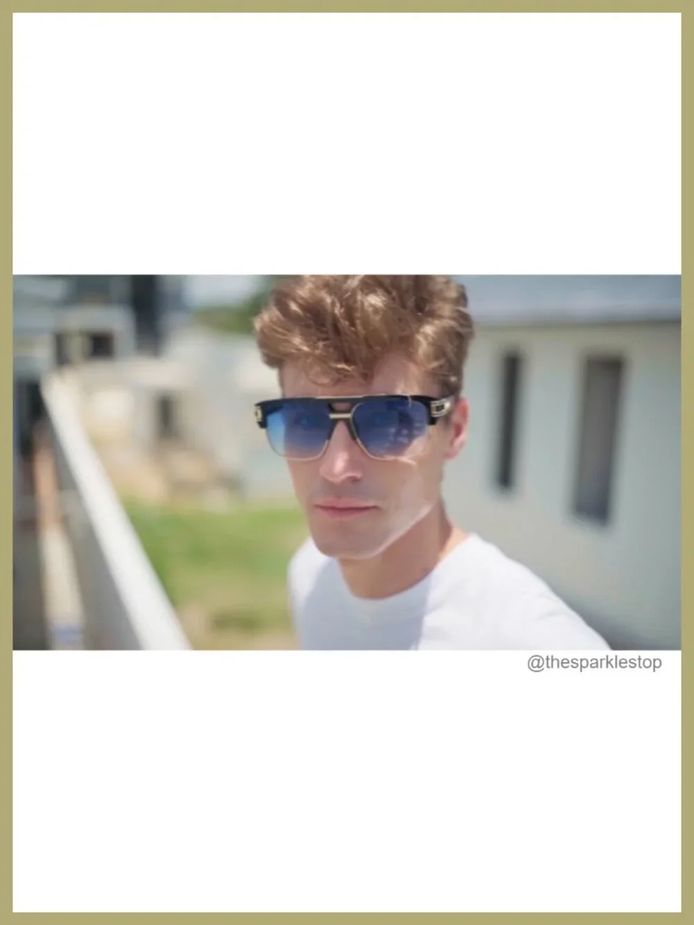 Vintage Oversized Square Sunglasses UV400 Protection Semi-Rimless Gold Alloy